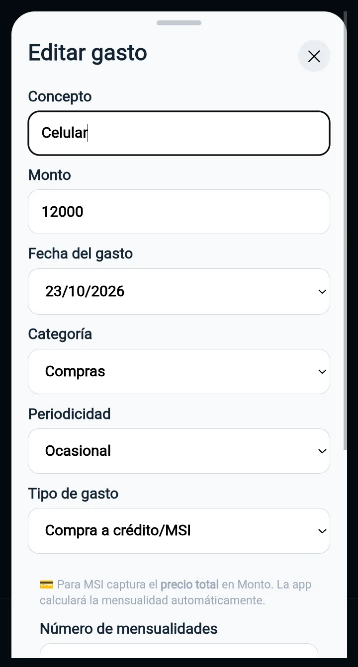 Pantalla real de Mi Dinero: Compras a MSI